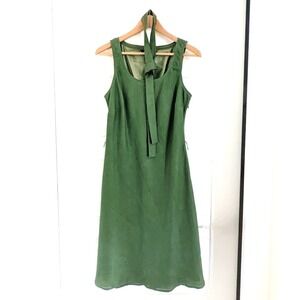 Vintage Green Linen Midi Dress 8 Lagenlook Granola Girl Scandi Capsule Earthy